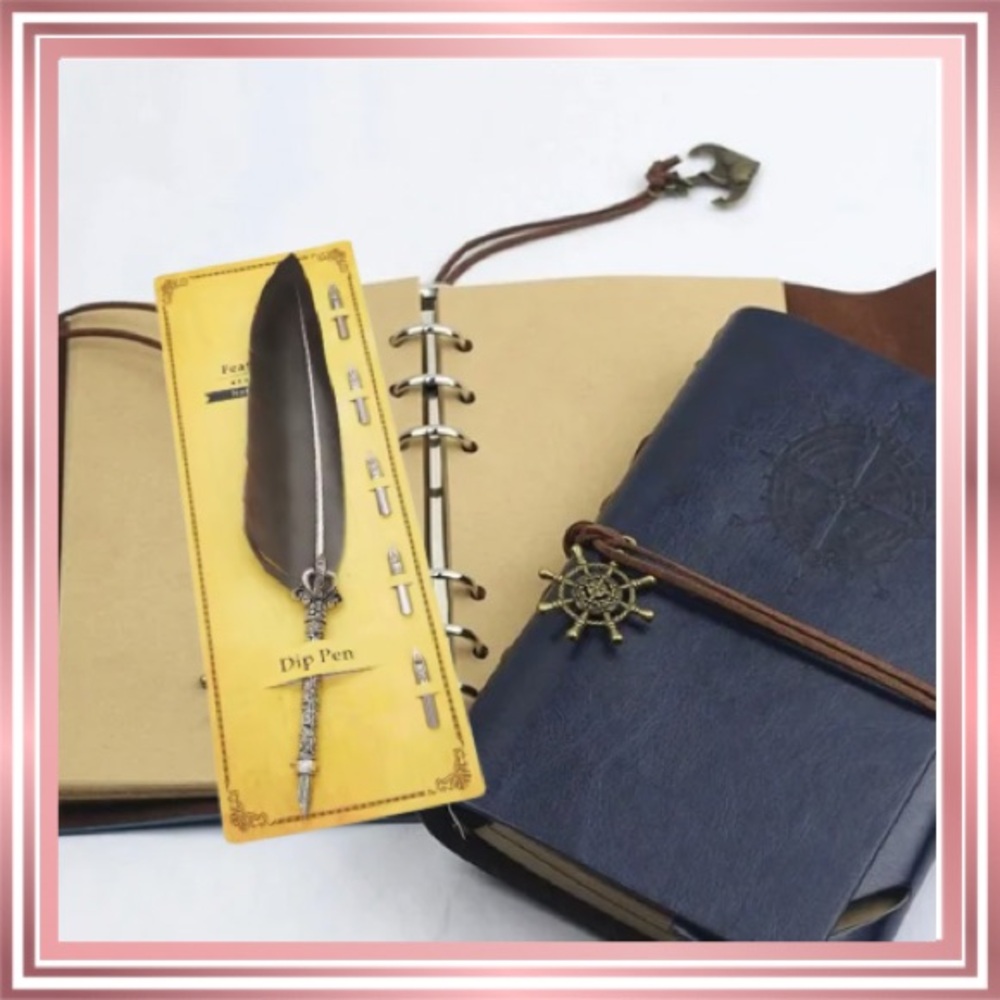 RETRO/VINTAGE Binder Journal & Feather Pen
